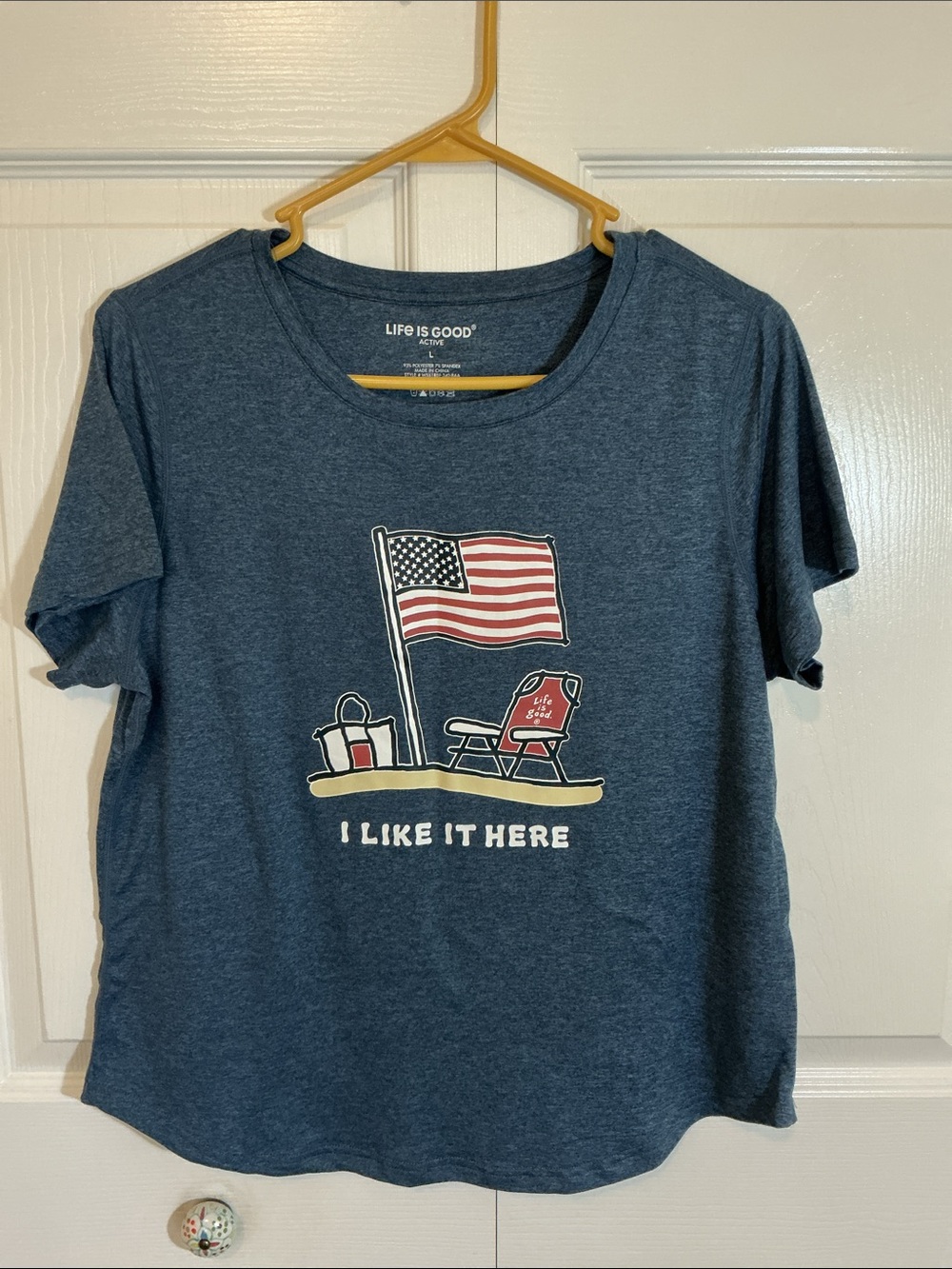 Life Is Good Navy Blue Graphic Tee with Flag and Chair - Picture 6 of 6